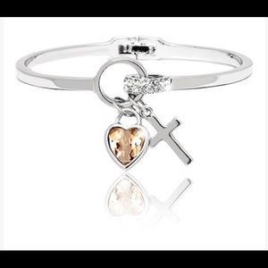 Peach & Silvertone Bangle W Swarovski® crystals